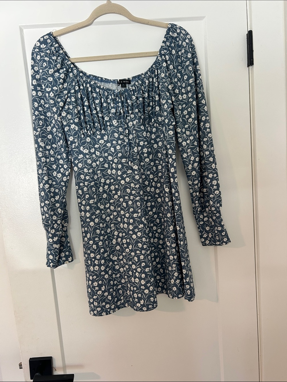 As U Wish Blue Floral Long Sleeve Peasant Dress